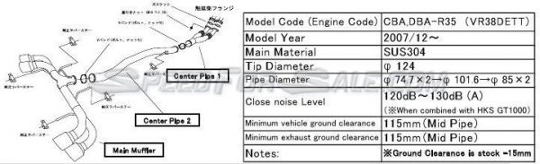 HKS R35 Racing Spec Catless Exhaust System, Non-Resonated, for Nissan GT-R 2008+ 2