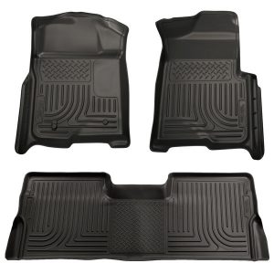 HUSKY LINERS Front & 2nd Row Seat Floor Liners, BLACK, for 09-14 Ford F-150 SuperCrew Cab