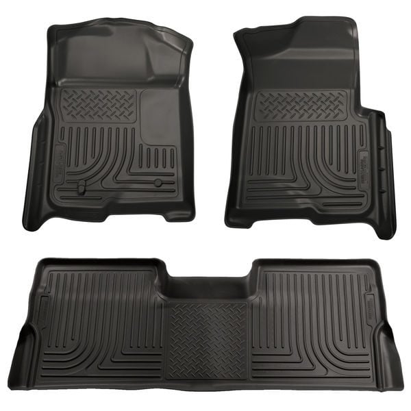 HUSKY LINERS Front & 2nd Row Seat Floor Liners, BLACK, for 09-14 Ford F-150 SuperCrew Cab