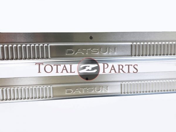 Datsun 240Z 260Z 280Z S30 Outer Door Metal Kick Sill Plates Pair, "Datsun" Stamp