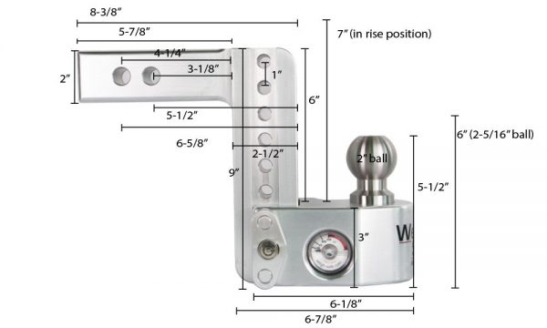 TotalZParts_Wigh-Safe-Trucks-Trailers-Towing-6IN-DROP-2IN-SHAFT-HITCH-BALL-MOUNT-WITH-KEY-LOCK-HITCH-PIN_WS6-2-KA-measurements