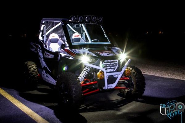 TotalZParts_Vision-X-Polaris-RZR-LED-Headlight-Upgrade-kit_installed-optimus-round-halo-UTV-ATV-NIGHT
