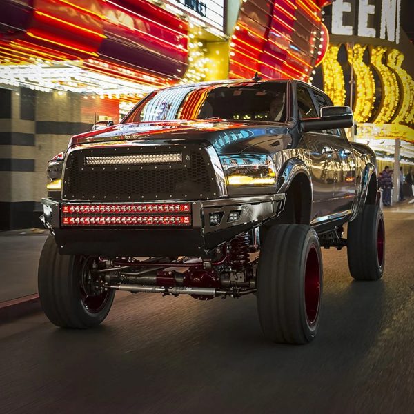 Rigid-Radiance-Plus-LED-Bar-Installed-Red-Backlight-Truck-Ram-Bumper