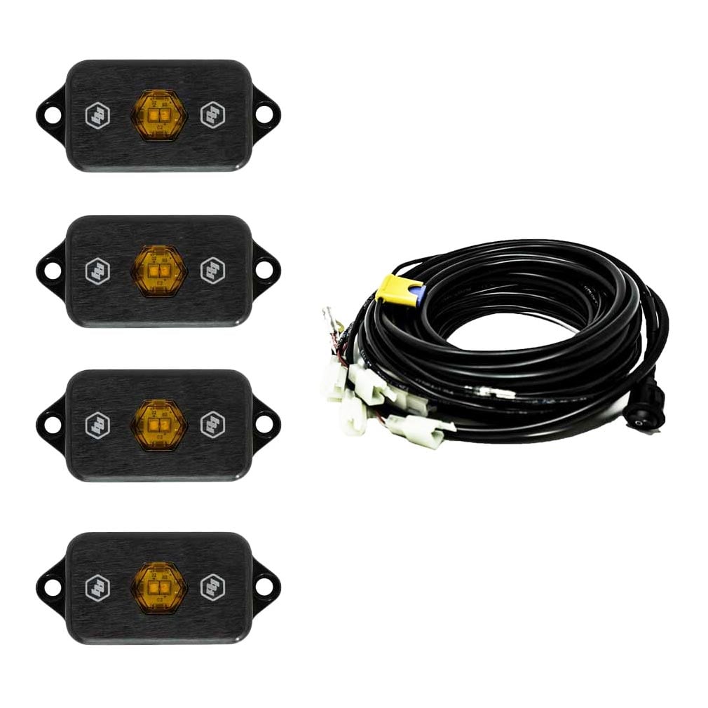 Baja Designs® Universal Amber LED Rock Lights Kit (4 Lights) w/Harness
