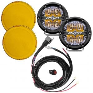 Rigid® 360 Driving 4" LED Fog Lights (Amber Backlight), Wire Harness, Yellow Covers