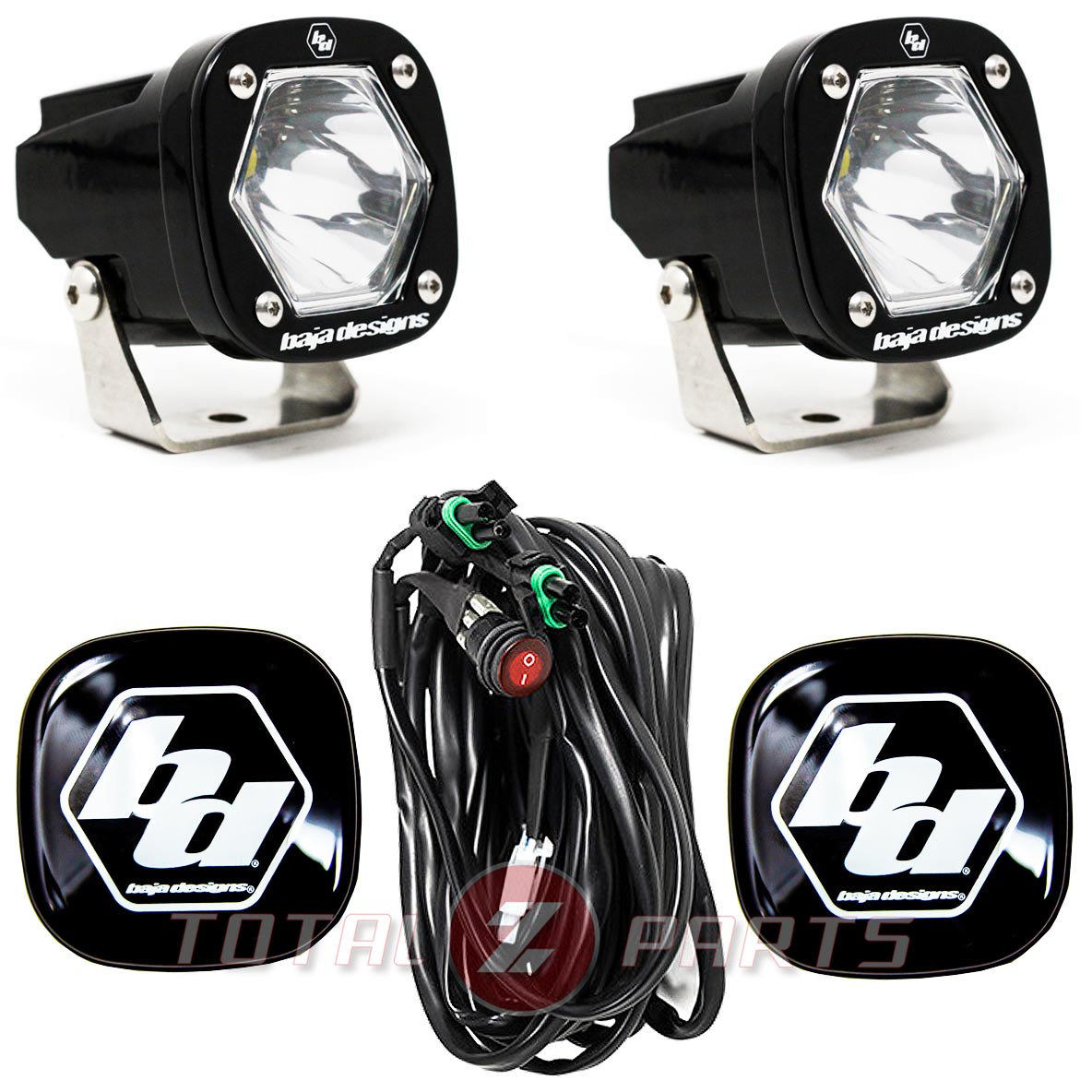 Baja Designs® S1 LED Lights Clear Spot Pair w/Rock Guards & Wire Harness