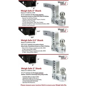 Weigh Safe® 10" Drop Hitch 2.5" Receiver WS10-2.5 w/Tongue Weight Gauge 18,500 LBS Weigh Safe® 10" Drop Hitch 2.5" Receiver WS10-2.5 w/Tongue Weight Gauge 18,500 LBS