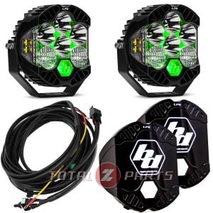 Baja Designs® LP6 Pro LED Driving/Combo Green Backlight Pair, Toggle Harness, Rock Guards