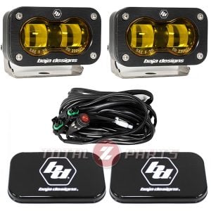 Baja Designs® S2 SAE J583 Amber Road Legal LED Lights Pair, Wiring, Rock Guards