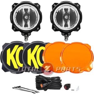 KC HiLiTES® Pro6™ 6-inch LED Spot Beam Lights Pair, Amber + Black Covers, Wire Harness