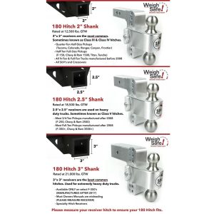 Weigh Safe® 6" Drop 2" Receiver 180 Hitch 12500 LBS w/Keyed Alike Pin LTB6-2-KA Weigh Safe® 6" Drop 2" Receiver 180 Hitch 12500 LBS w/Keyed Alike Pin LTB6-2-KA
