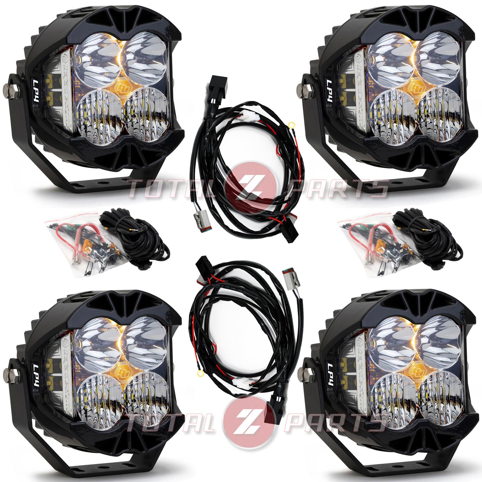 Baja Designs® (4) LP4 Pro 5-inch LED Clear Driving/Combo Pod Lights & Wiring Harnesses