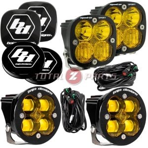Baja Designs® Squadron-R SAE + Squadron Sport Driving/Combo LED Amber Fog Lights, Rock Guards & Wiring