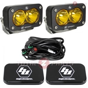 Baja Designs® S2 Sport Amber Spot Beam LED Pod Lights Pair, Wiring, Rock Guards
