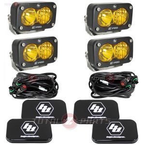 Baja Designs® (4) S2 Pro LED Pod Lights Amber Driving/Combo, Wiring, Rock Guards