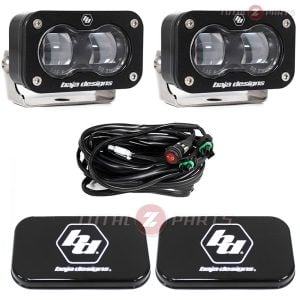 Baja Designs® S2 SAE J583 Clear Road Legal LED Lights Pair, Wiring, Rock Guards