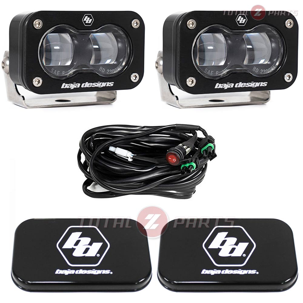 Baja Designs® S2 SAE J583 Clear Road Legal LED Lights Pair, Wiring, Rock Guards