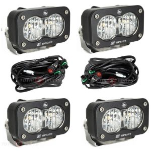 Baja Designs® 4x S2 Sport LED Lights Clear Wide Cornering, Brackets, Wiring