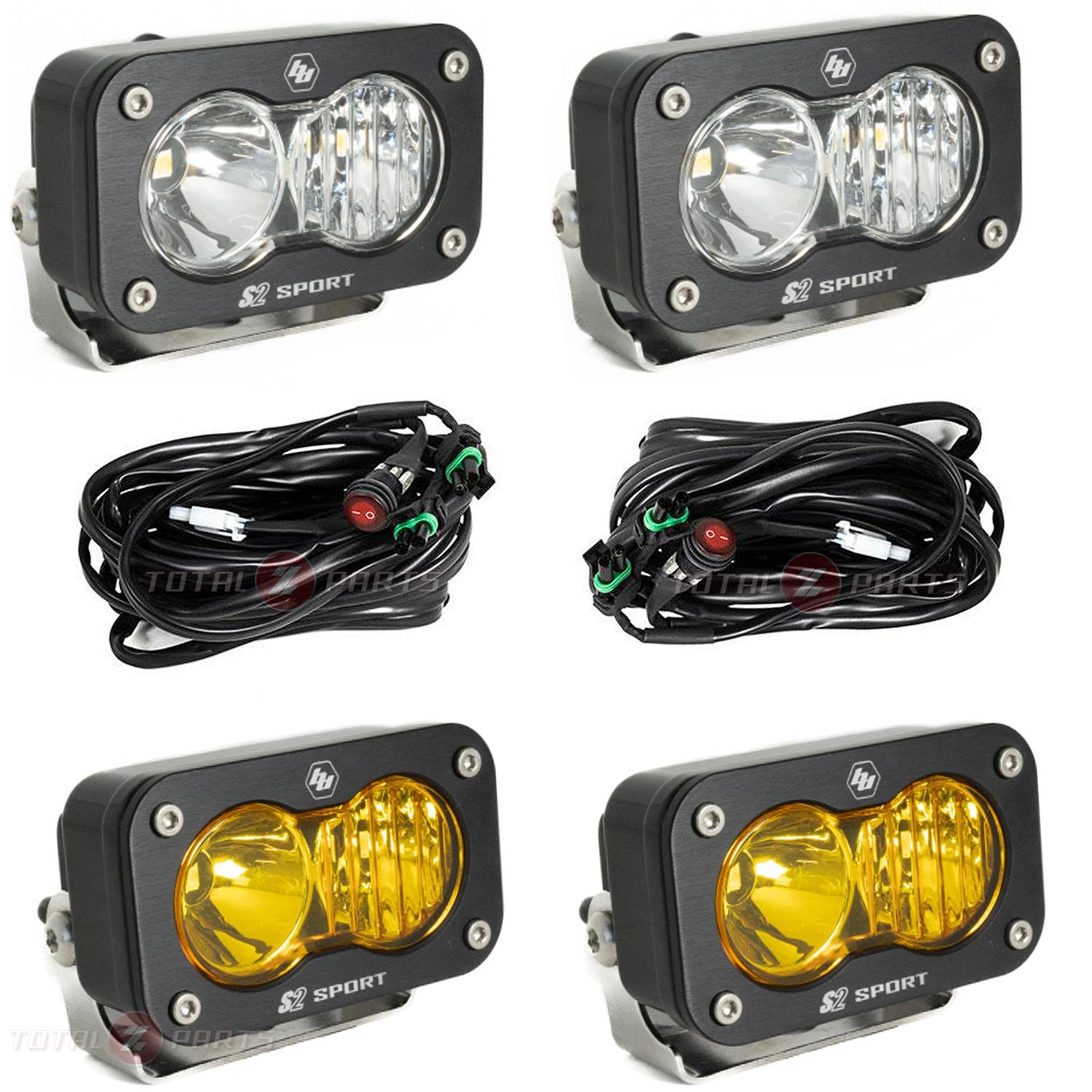Baja Designs® 4x S2 Sport (2 Clear, 2 Amber) Driving/Combo LED Lights, Wiring, Brackets