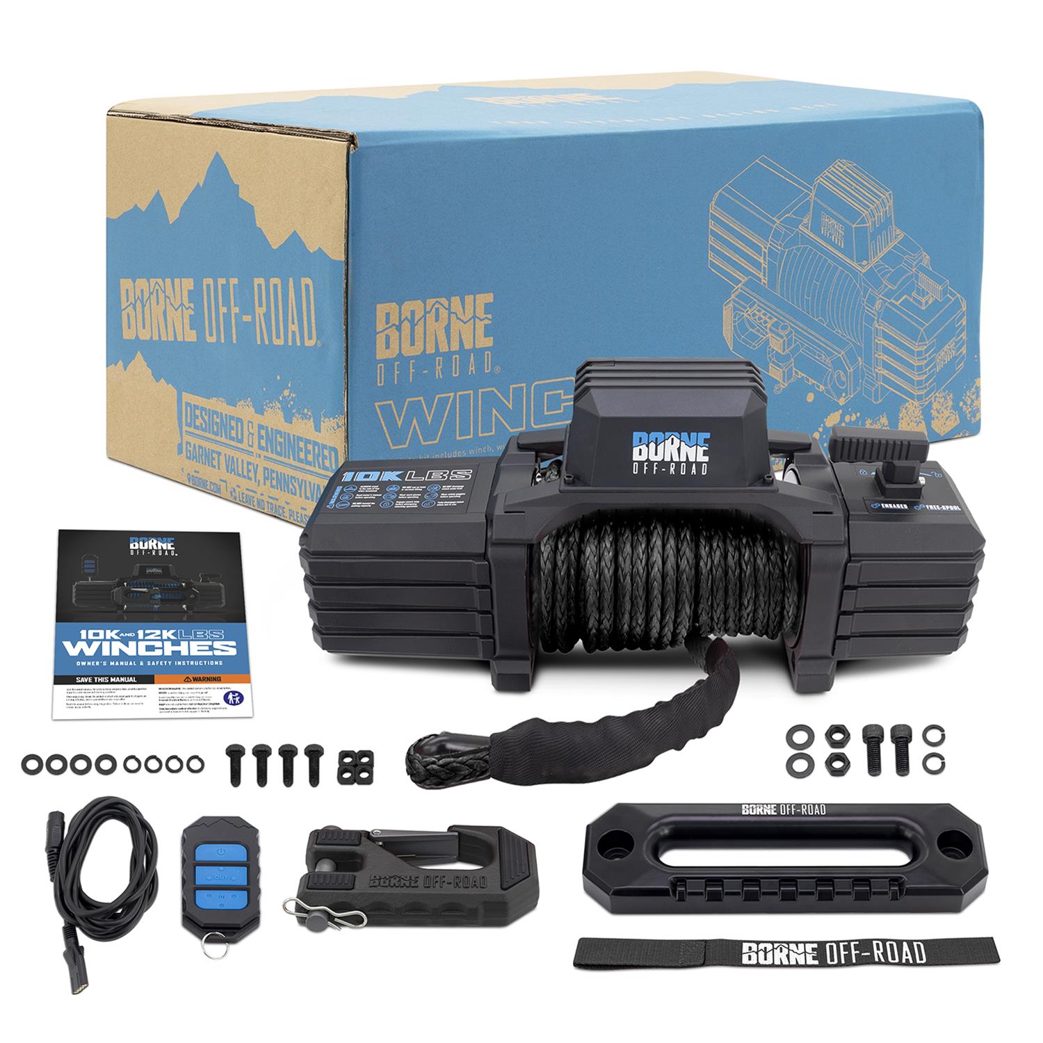 Borne Off-Road® 10K Electric Winch Black Synthetic Rope Borne Off-Road® 10K Electric Winch Black Synthetic Rope