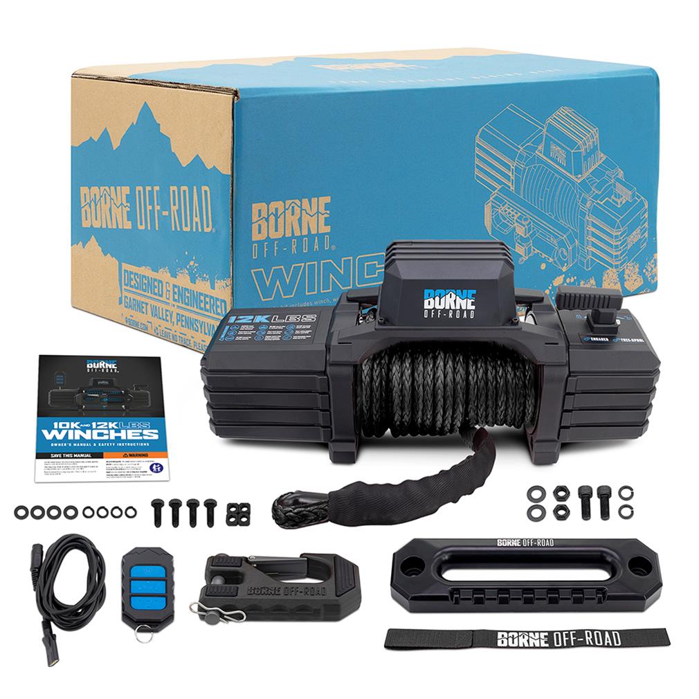 Borne Off-Road® 12K Electric Winch Black Synthetic Rope Borne Off-Road® 12K Electric Winch Black Synthetic Rope