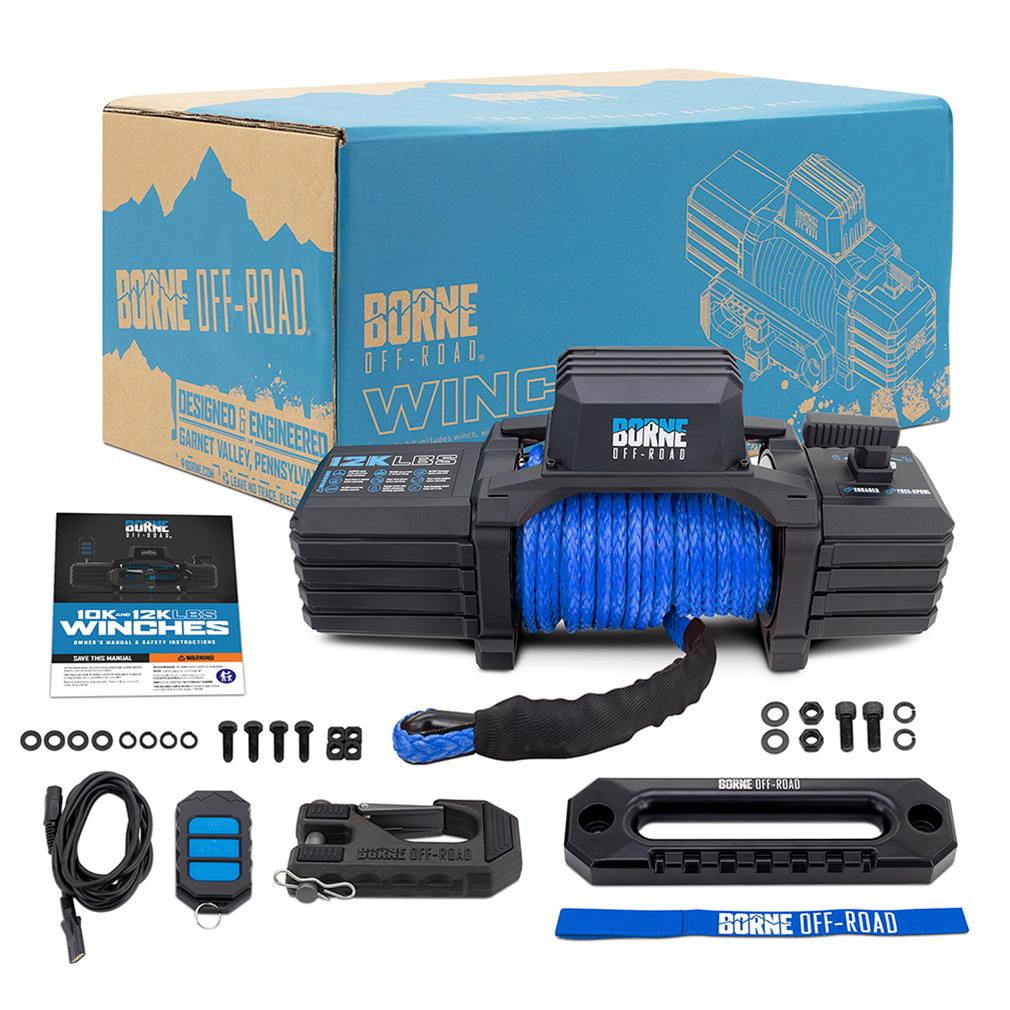 Borne Off-Road® 12K Electric Winch Blue Synthetic Rope Borne Off-Road® 12K Electric Winch Blue Synthetic Rope