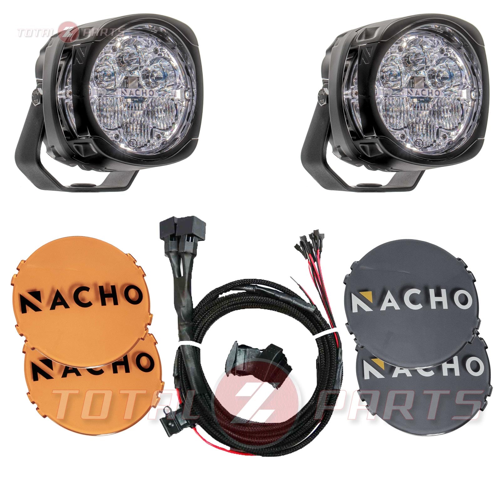NACHO Quatro Combo Beam 4-inch Offroad LED Fog Lights Pair w/Harness, Covers