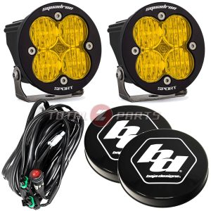 Baja Designs® Squadron-R Sport Amber Wide Cornering LED Lights Pair, Wiring, Rock Guards