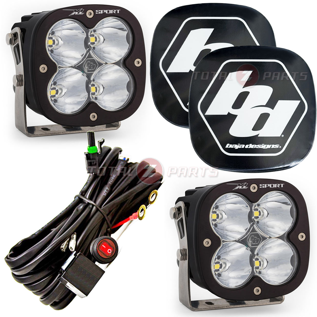 Baja Designs® XL Sport 4.5″ Pod Fog Lights Clear Spot Beam, Rock Guards, Harness