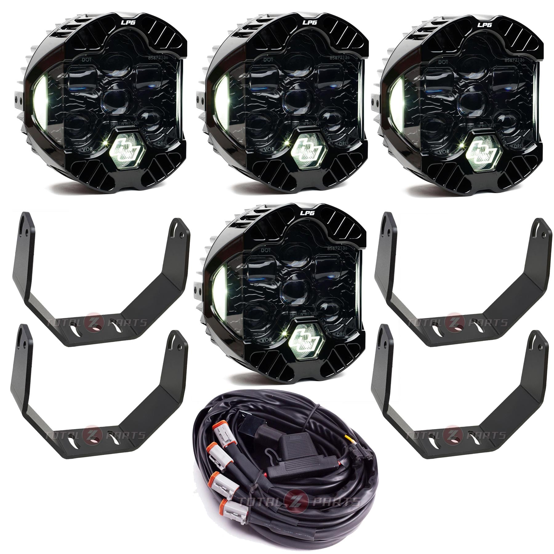 Baja Designs® 4x DOT LP6 Clear (White DRL) Headlight Pods w/Brackets & Wiring Harness