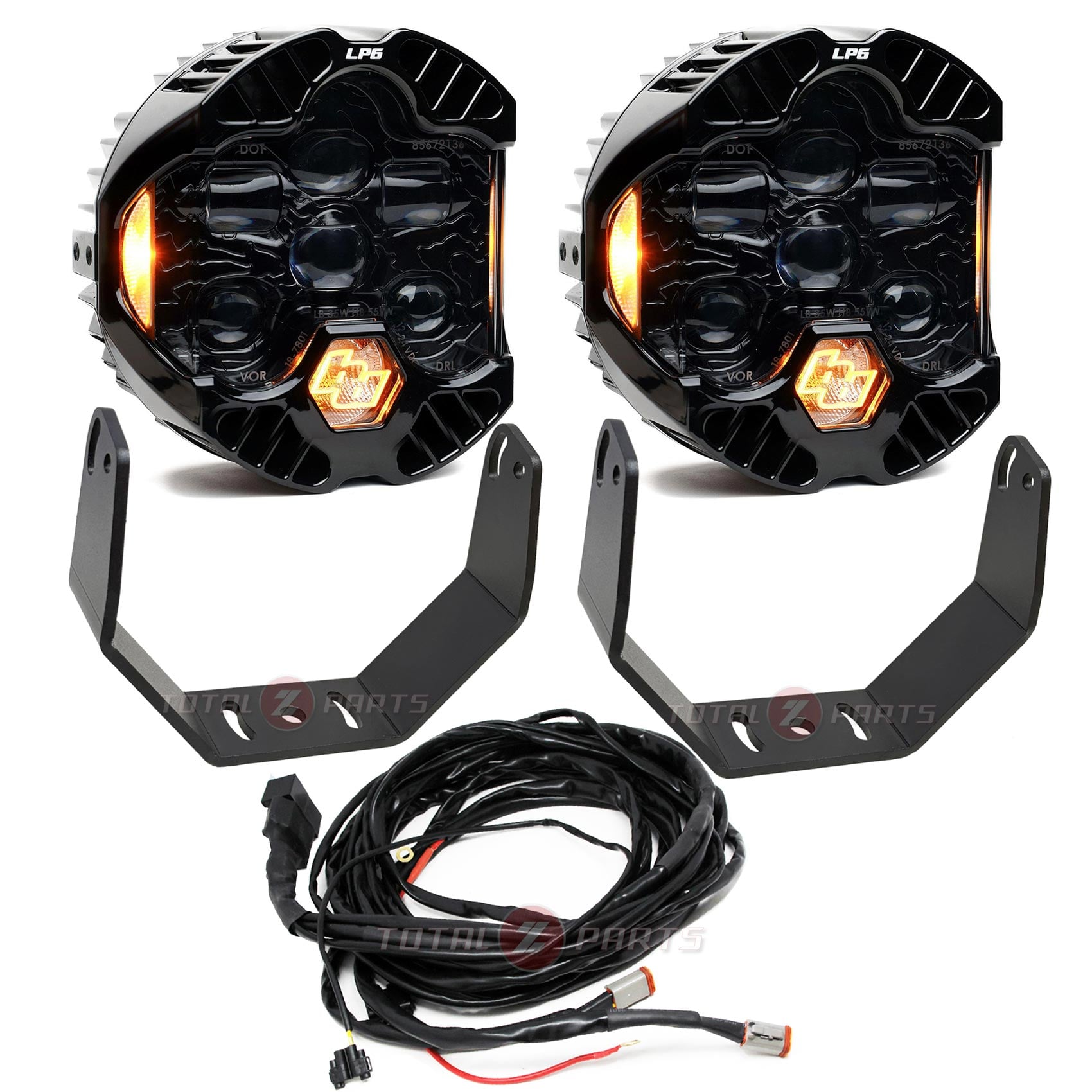 Baja Designs® DOT LP6 Clear (Amber DRL) Headlight Pods Pair w/Brackets & Wiring Harness