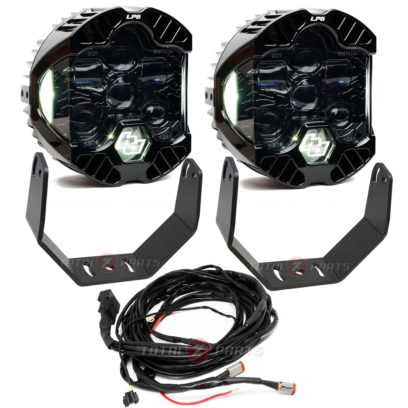 Baja Designs® DOT LP6 Clear (White DRL) Headlight Pods Pair w/Brackets & Wiring Harness