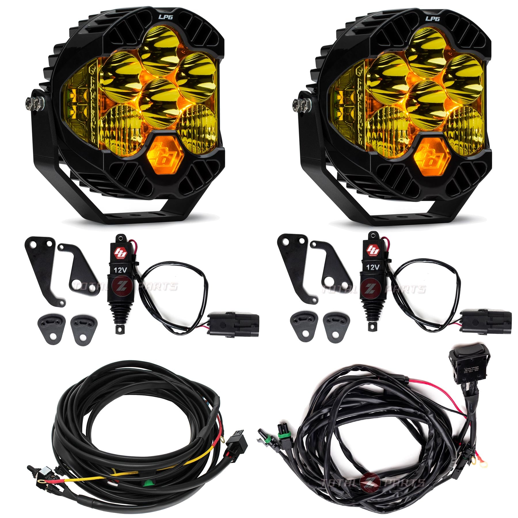 Baja Designs® LP6 Amber Driving/Combo Lights Pair, Toggle Harness, Actuators Kit