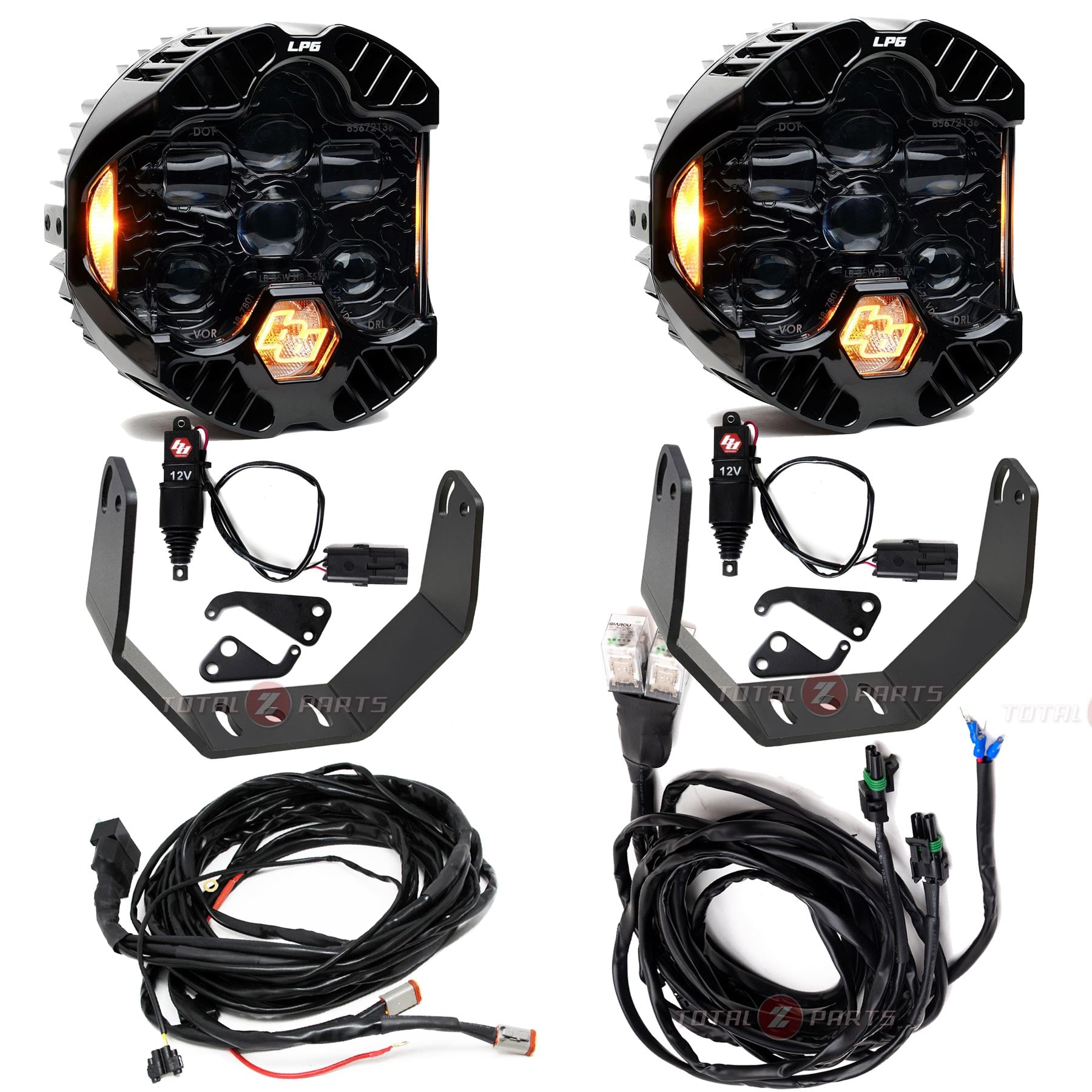 Baja Designs® DOT LP6 Clear (Amber DRL) Lights Pair w/Brackets, Upfitter Harness, Actuators Kit
