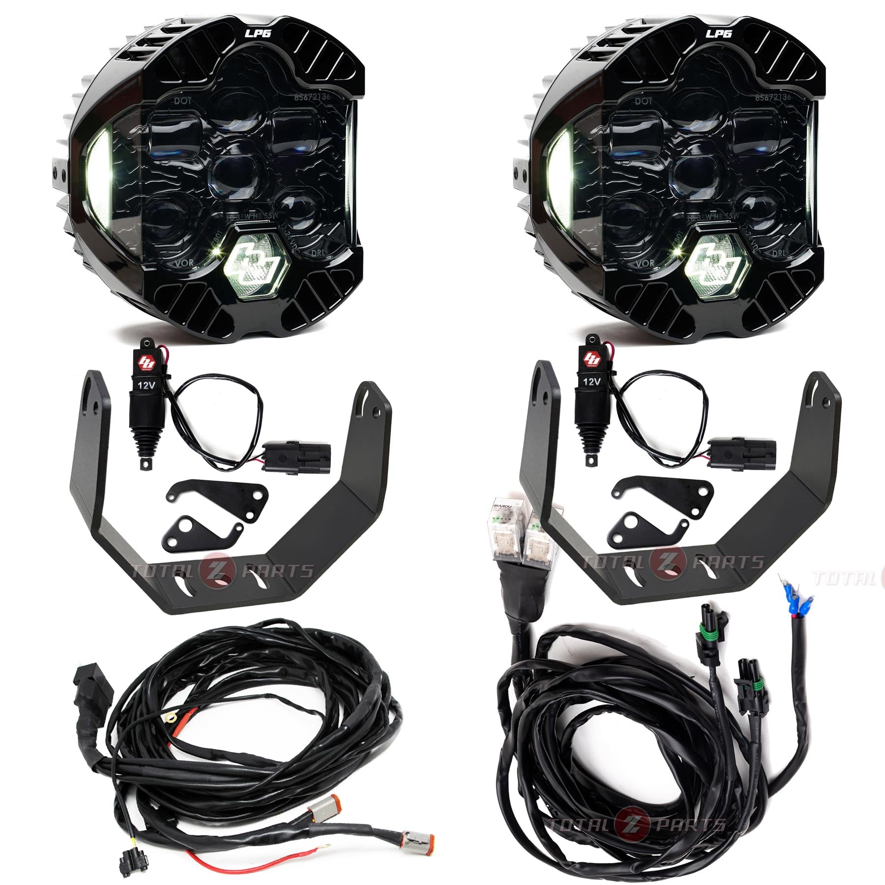 Baja Designs® DOT LP6 Clear (White DRL) Lights Pair w/Brackets, Upfitter Harness, Actuators Kit