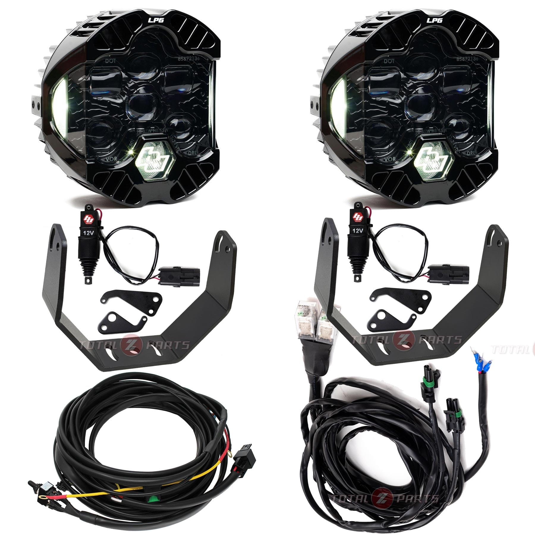 Baja Designs® DOT LP6 Clear (White DRL) Lights Pair w/Brackets, Toggle Harness, Reflex Actuators