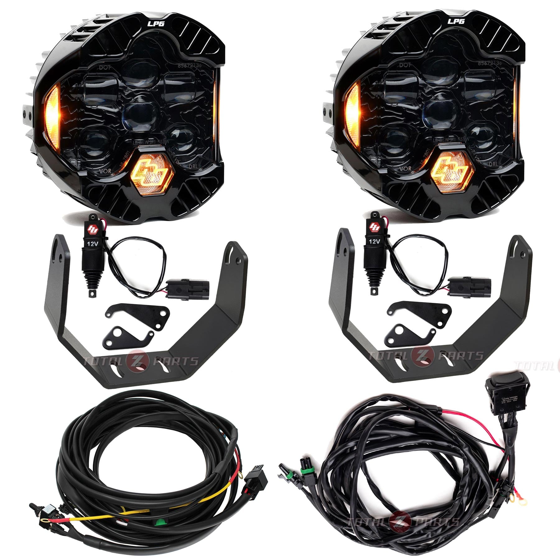 Baja Designs® DOT LP6 Clear (Amber DRL) Lights Pair w/Brackets, Toggle Harness, Actuators Kit