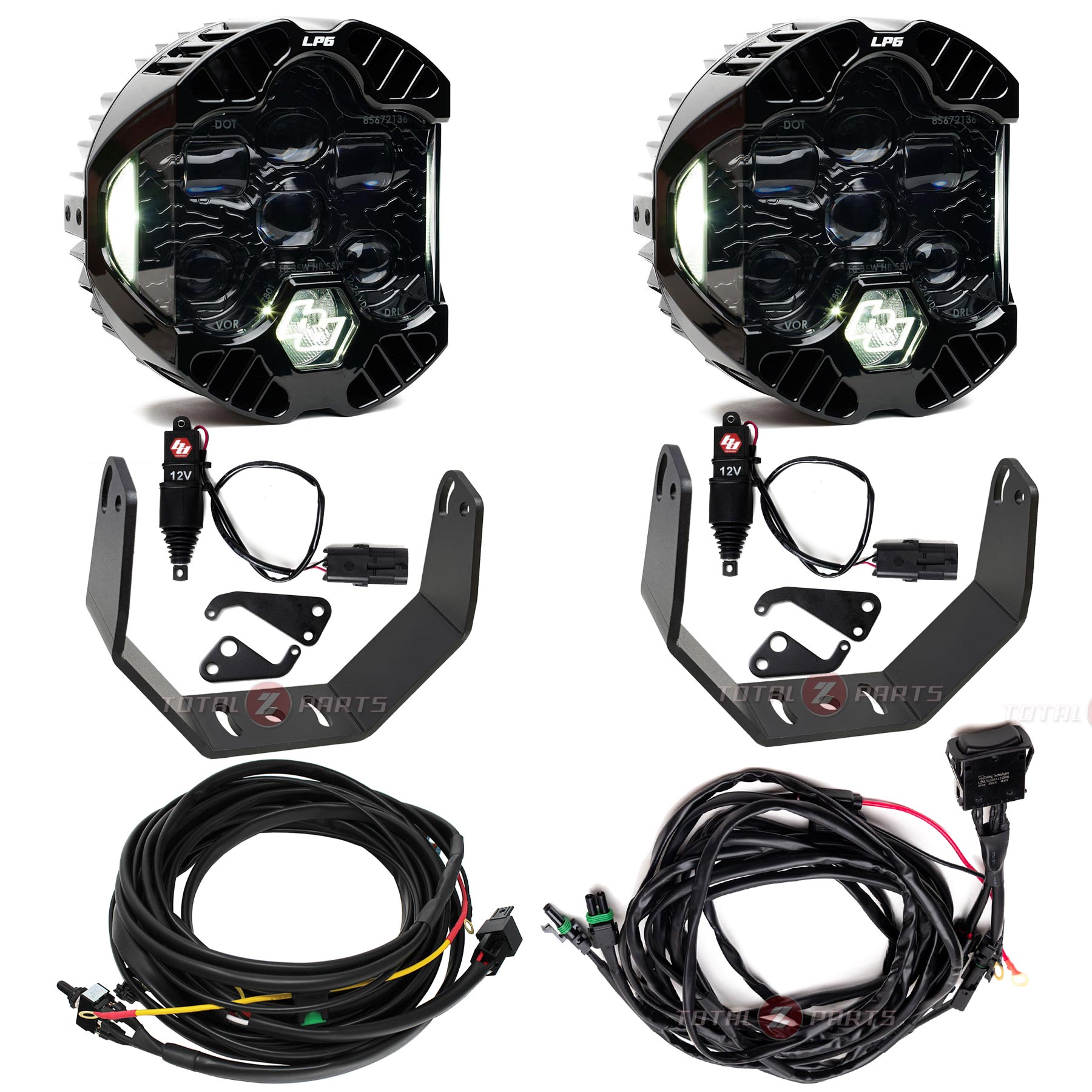 Baja Designs® DOT LP6 Clear (White DRL) Lights Pair w/Brackets, Toggle Harness, Actuators Kit