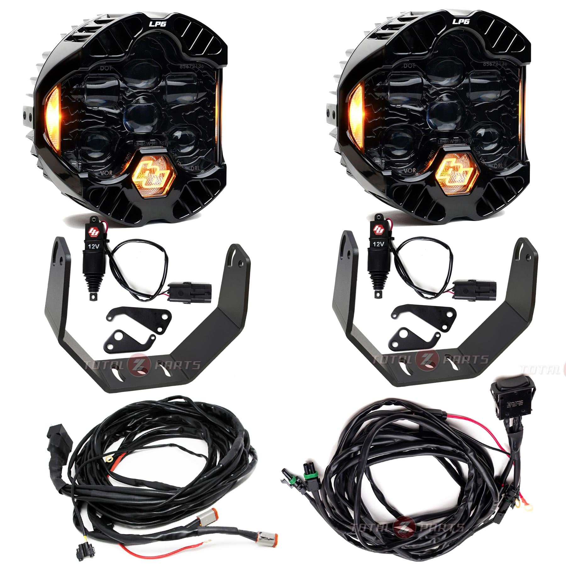 Baja Designs® DOT LP6 Clear (Amber DRL) Lights Pair w/Brackets, Wiring, Actuators Kit