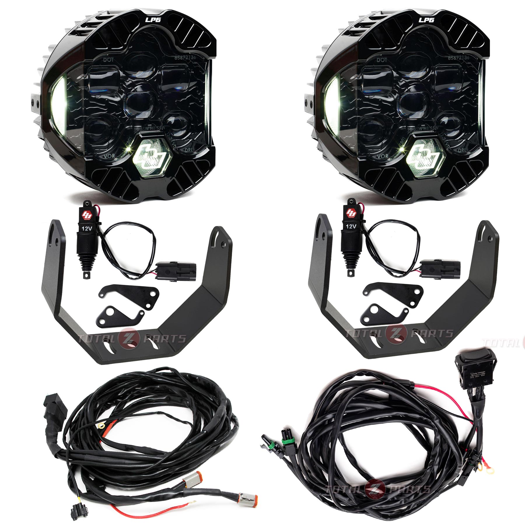 Baja Designs® DOT LP6 Clear (White DRL) Lights Pair w/Brackets, Wiring, Actuators Kit
