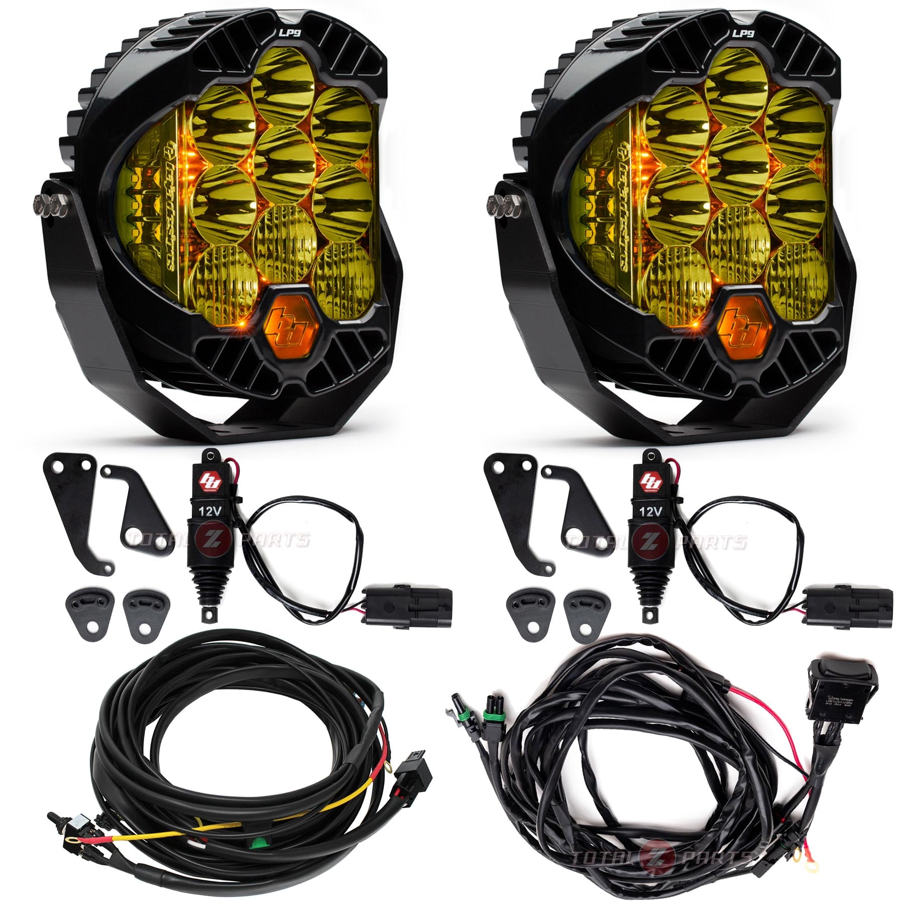 Baja Designs® LP9 Pro Amber Driving/Combo Lights Pair, Toggle Harness, Actuators Kit