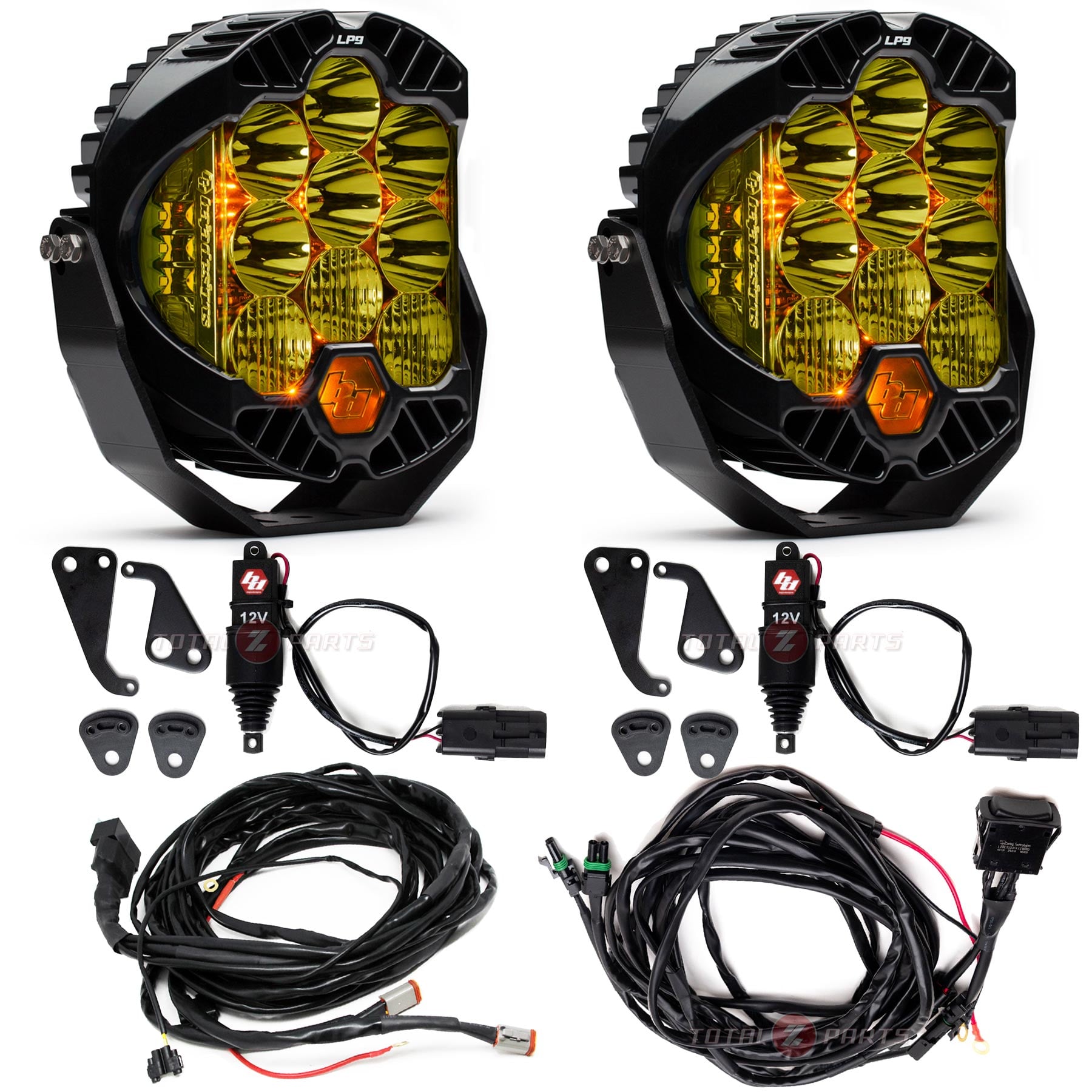 Baja Designs® LP9 Pro Amber Driving/Combo Lights Pair, Upfitter Harness, Actuators Kit