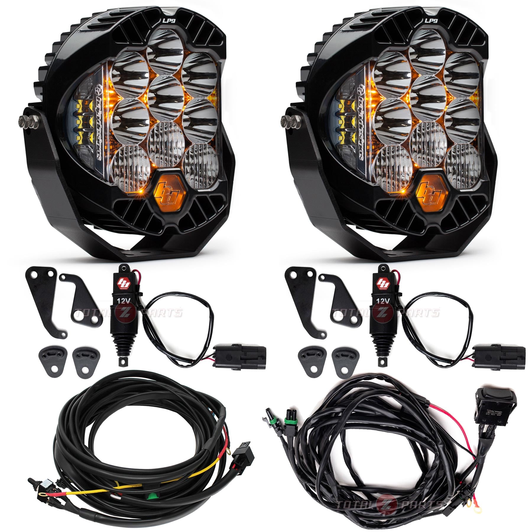 Baja Designs® LP9 Pro Clear Driving/Combo Lights Pair, Toggle Harness, Actuators Kit