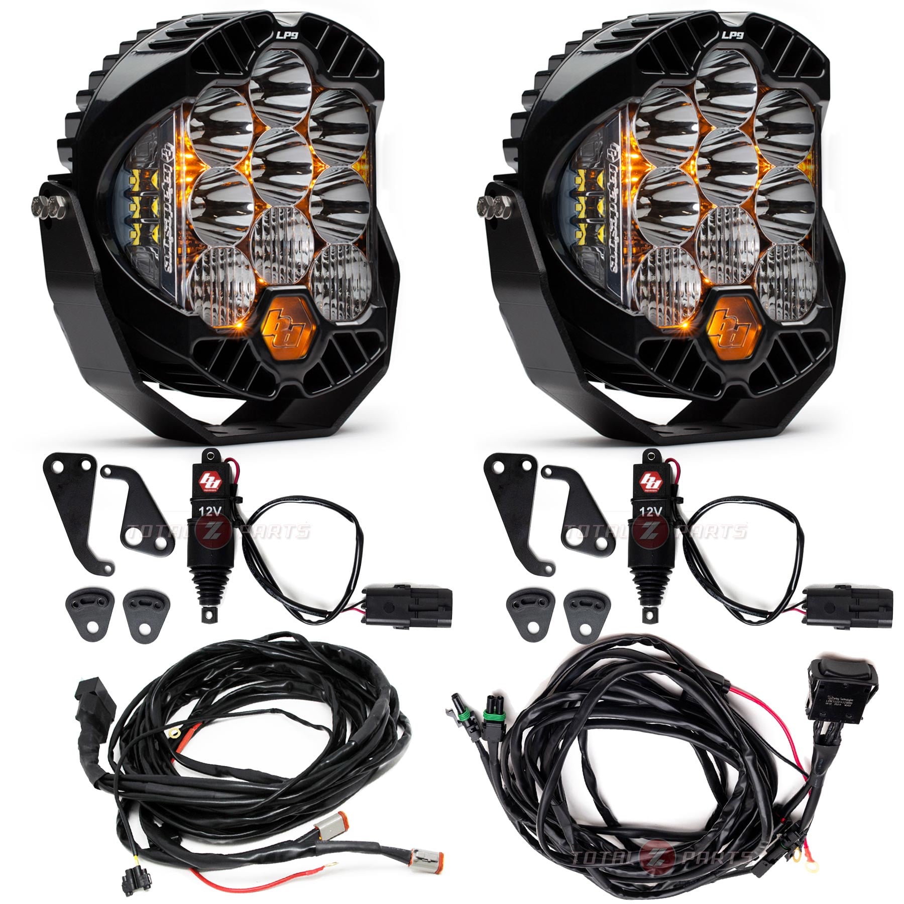 Baja Designs® LP9 Pro Clear Driving/Combo Lights Pair, Upfitter Harness, Actuators Kit