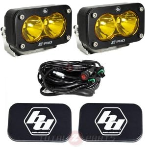 Baja Designs® S2 Pro LED Pod Lights Amber Spot Beam Pair, Harness, Rock Guards