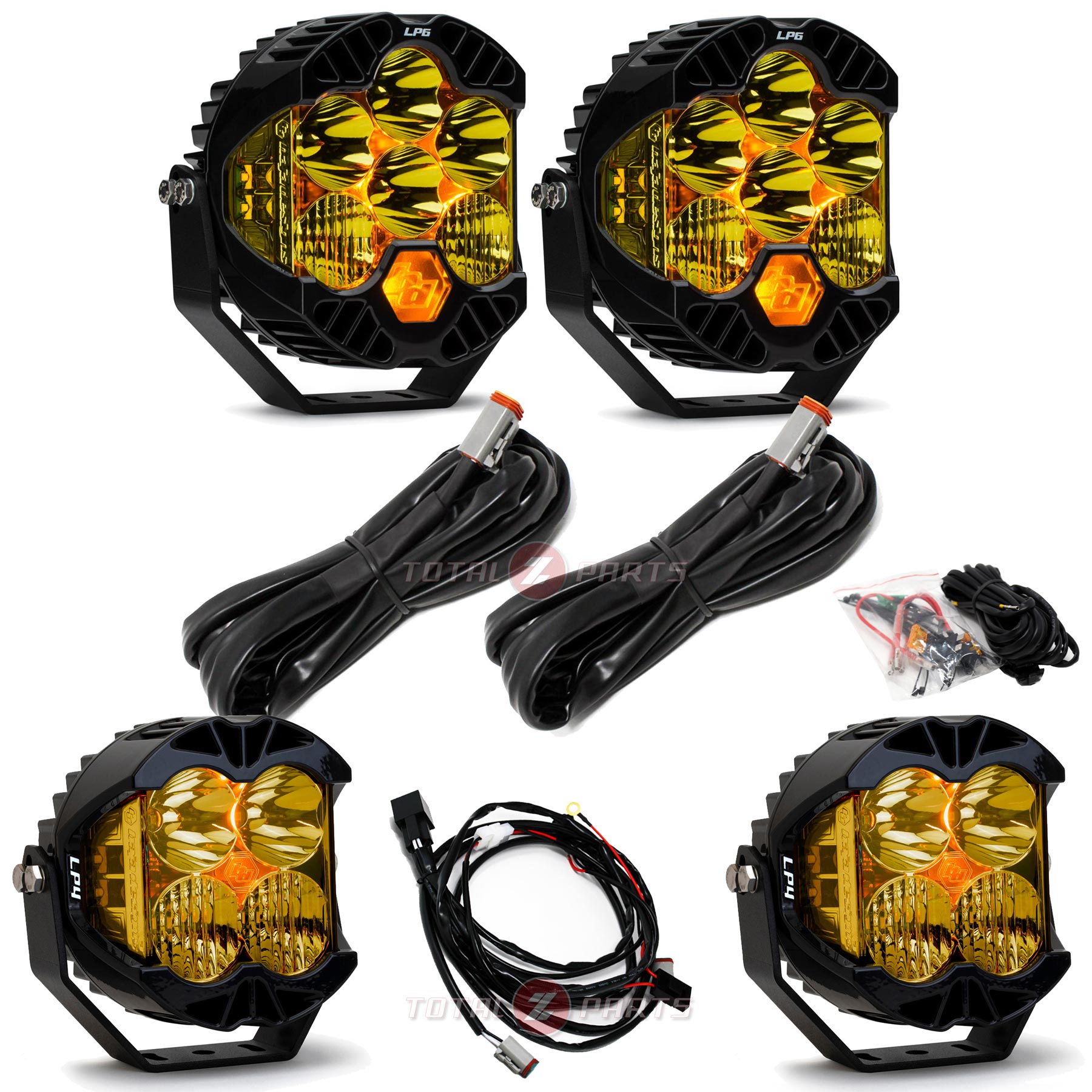 Baja Designs® LP6 Pro Pair LED Amber Driving/Combo w/Controller Wiring + LP4 Amber Pair