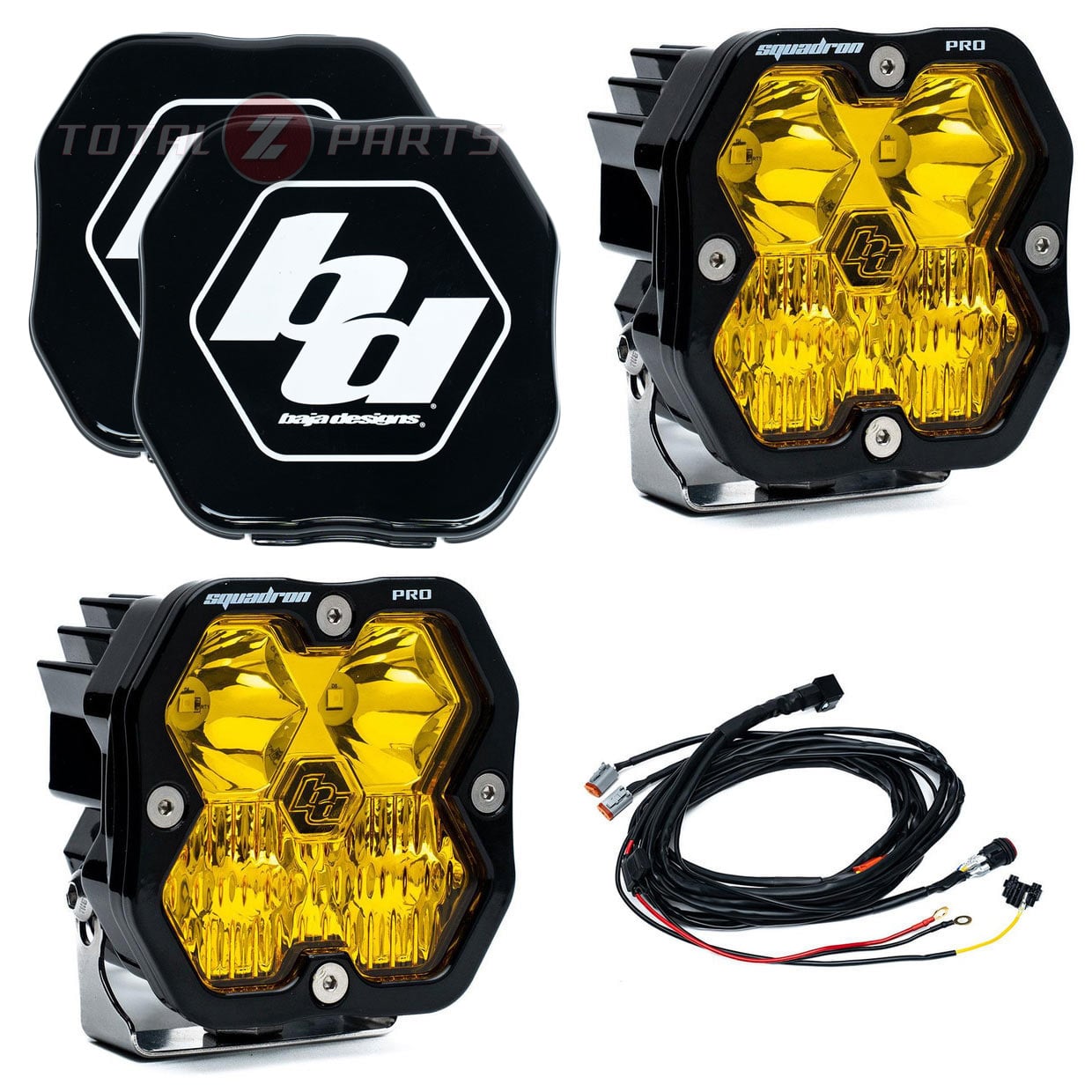 Baja Designs® Squadron 2.0 Pro LED Pair Amber Driving/Combo Lights, Rock Guards, Wire Harness