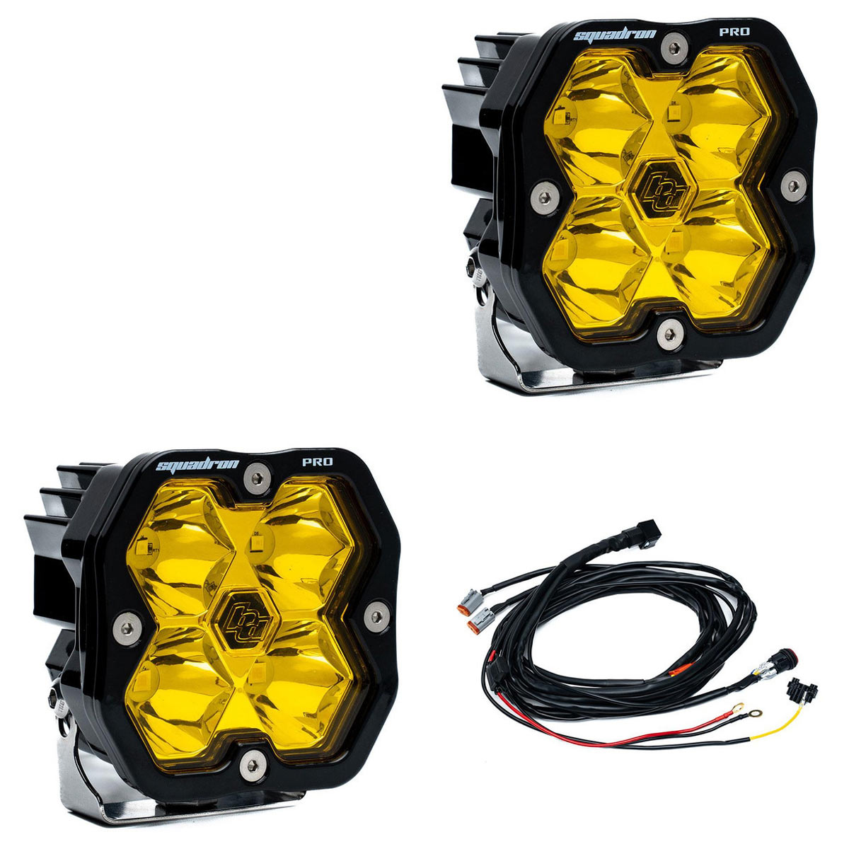 Baja Designs® Squadron 2.0 Pro LED Pair Amber Spot Beam Lights & Wire Harness