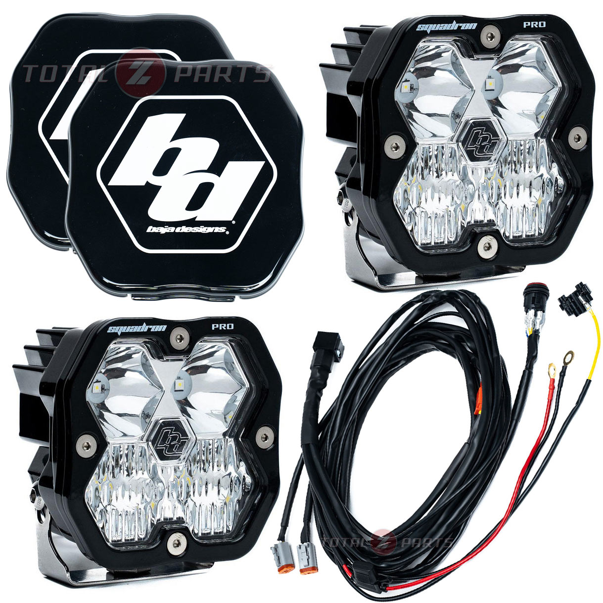 Baja Designs® Squadron 2.0 Pro LED Pair Clear Driving/Combo Lights, Wiring, Rock Guards