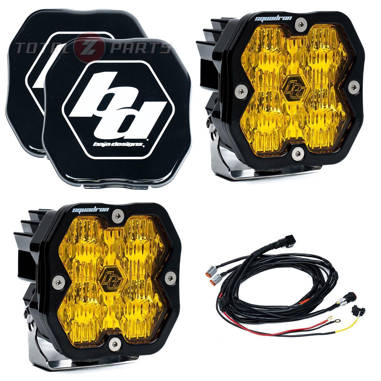 Baja Designs® Squadron 2.0 Sport LED Pair Amber Wide Cornering Lights, Wire Harness, Rock Guards